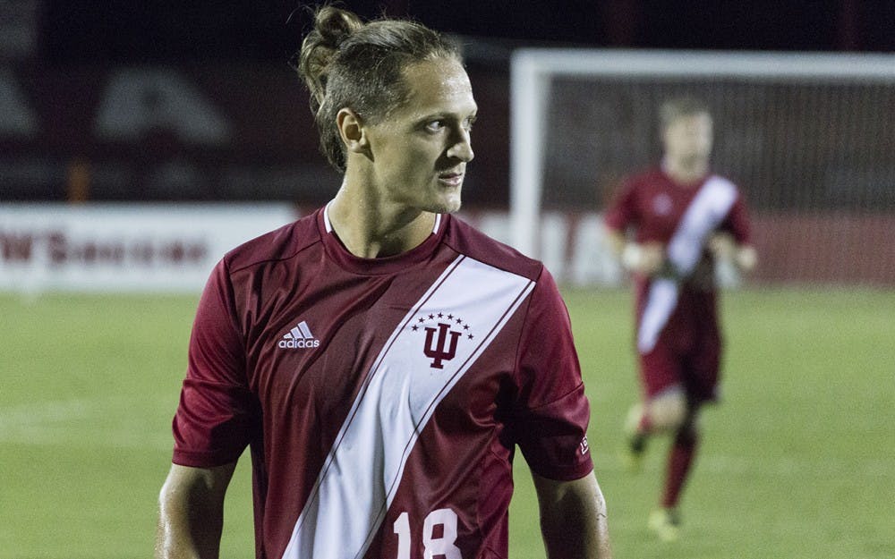 Indiana's Richard Ballard during Tuesday evening's 2-0 victory against IUPUI at Bill Armstrong Stadium.