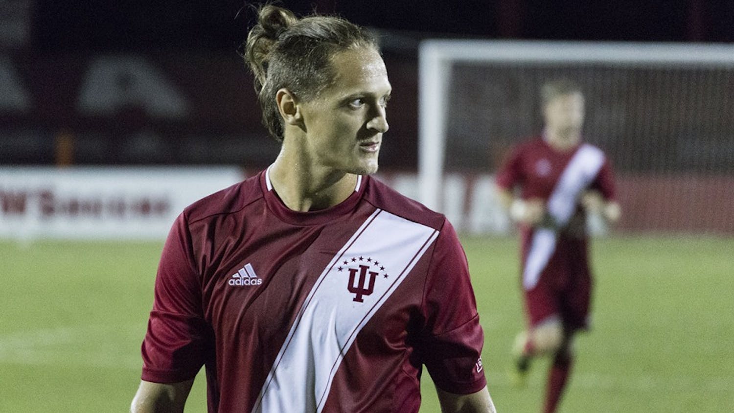 Indiana's Richard Ballard during Tuesday evening's 2-0 victory against IUPUI at Bill Armstrong Stadium.