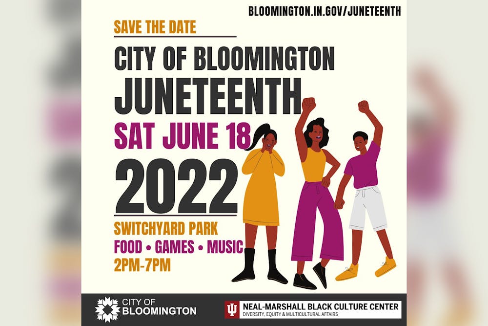 <p>The City of Bloomington will celebrate Juneteenth from 2-7 p.m. June 18 at Switchyard Park. The event is a collaboration with IU&#x27;s Neal-Marshall Black Culture Center.</p>