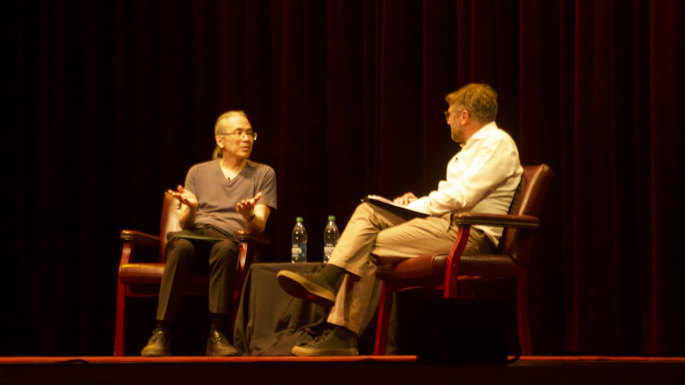Ted Chiang and Ed Dallis-Comentale discuss issues of modern technology June 8, 2023, at the Buskirk-Chumley Theater. The reading was part of the Granfalloon Festival. 