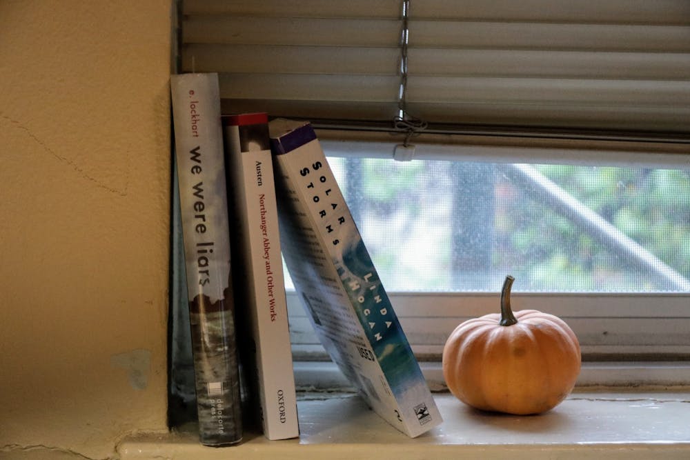 <p>A collection of books sits on a window sill Oct. 25, 2021. IU’s Lilly Library has taken possession of Madeline Kripke’s diverse and wide-ranging dictionary collection, according to an <a href="https://news.iu.edu/stories/2021/10/iub/releases/15-lilly-library-madeline-kripke-dictionary-collection-merriam-webster-archive.html" target="">IU News article</a>.</p>