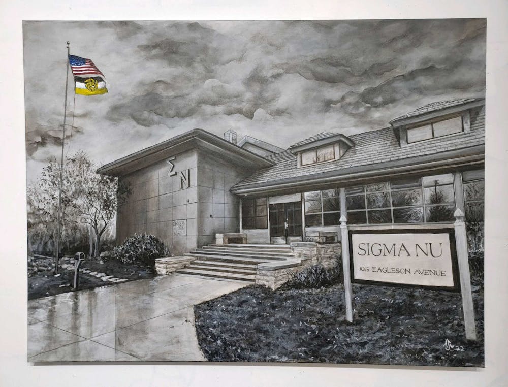 <p>A scan of artwork titled ﻿&quot;Sigma Nu&quot; by Adam Long is seen. The Sigma Nu Fraternity House will be hosting a gallery and auction event Dec. 7.﻿</p>