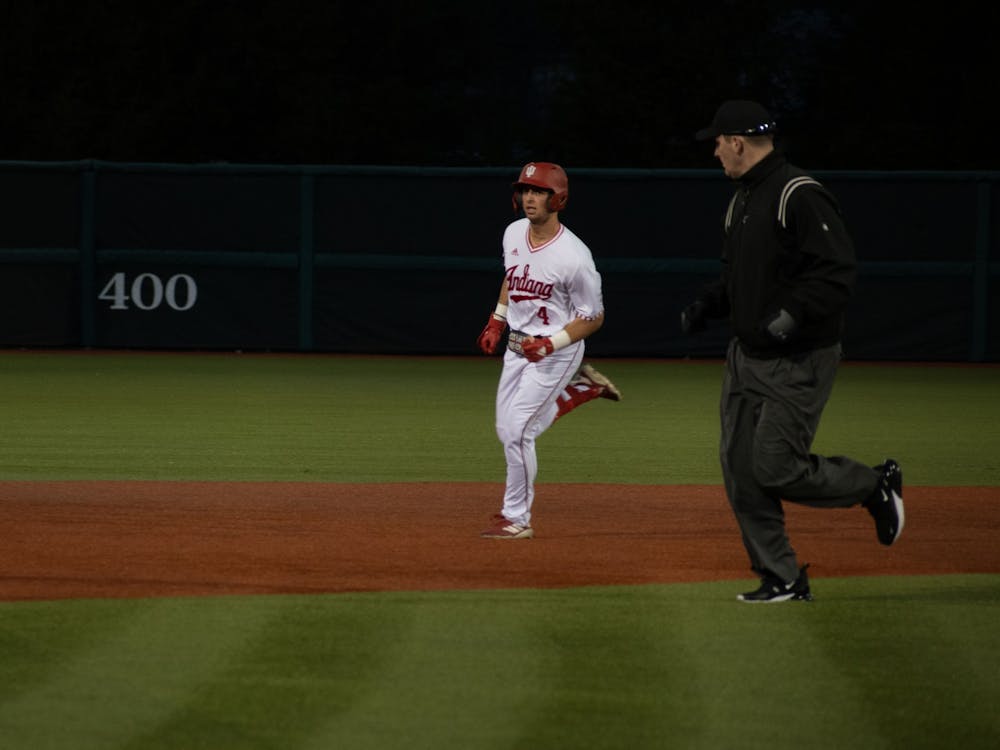 Senior Outfielder Hunter Jessee runs the bases after hitting a homerun against Miami (Ohio) February 21, 2023, at Bart Kaufman Field in Bloomington, Indiana. The Hoosiers went 1-2 in the Keith LeClair Classic this weekend.