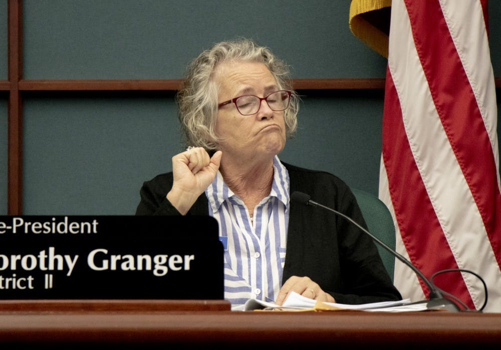 <p>Bloomington City Council member Dorothy Granger discusses her opposition to a proposal Sept. 4 to build a new apartment complex. The proposal was rejected in a 5-3-1 vote Sept. 4, but the council gathered for a special meeting Monday to discuss and approve it, 5-3.</p>