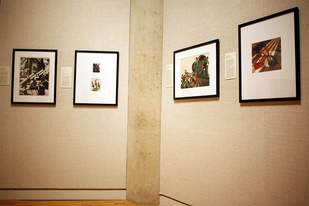 "Vorticism: The Worker and the Machine" installation sits in the first floor gallery of the IU Art Museum.  It is one of the three new installments in the Gallery of the Art of the Western World.