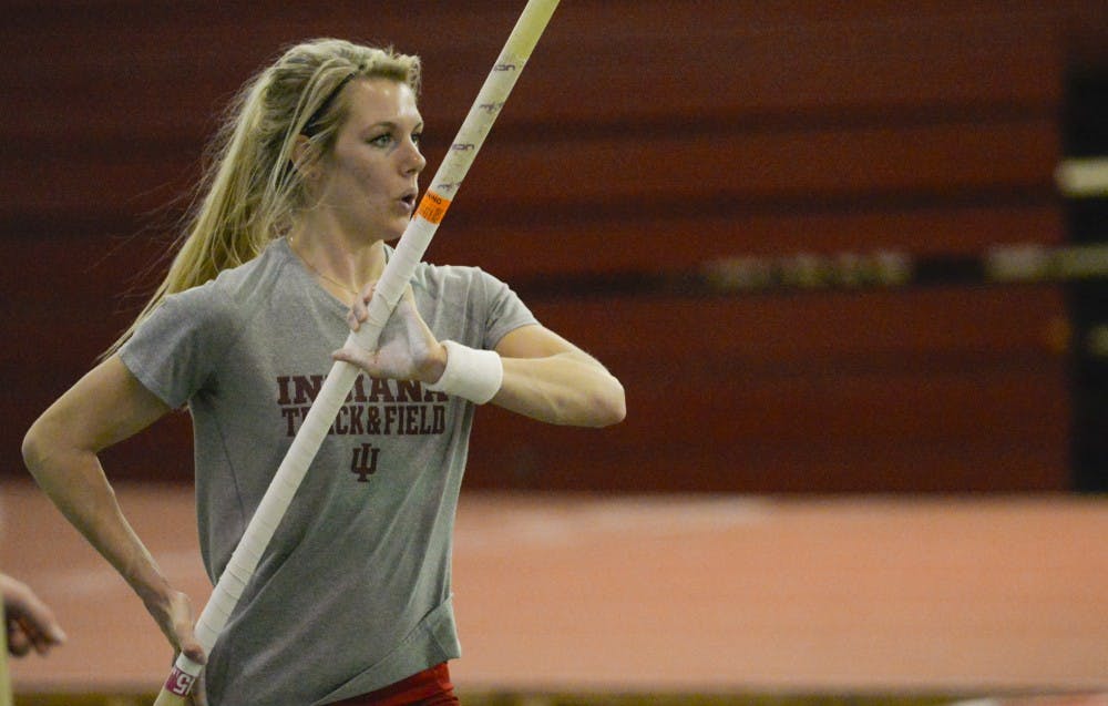 Junior polevaulter Sophie Gutermuth prepares to vault in a practice on Feb. 24, 2015 at Harry Gladstein Fieldhouse.