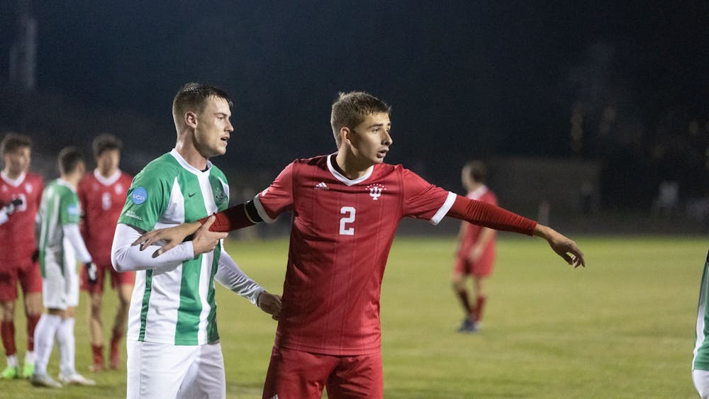 Junior Defender Joey Maher awaits an inbound corner kick during a game against Marshall University on Nov. 27, 2022, at Bill Armstrong Stadium. The Hoosiers will advance to the Elite Eight for the fourth time in six seasons.
