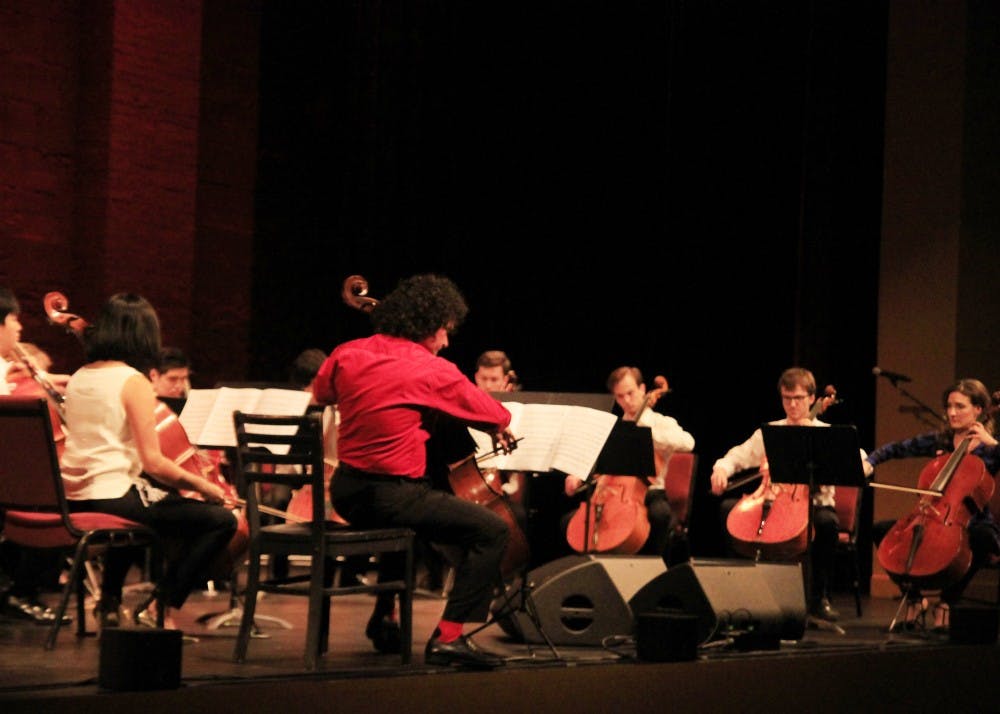 <p>Cellists from the studio of Emilio Colón play "Suite del ángel" by Astor Piazzolla at the De Pueblo a Pueblo benefit concert Monday at the Buskirk-Chumley Theater. Colón also spoke about his travels to Puerto Rico to donate food and help families affected by Hurricane Maria.&nbsp;</p>