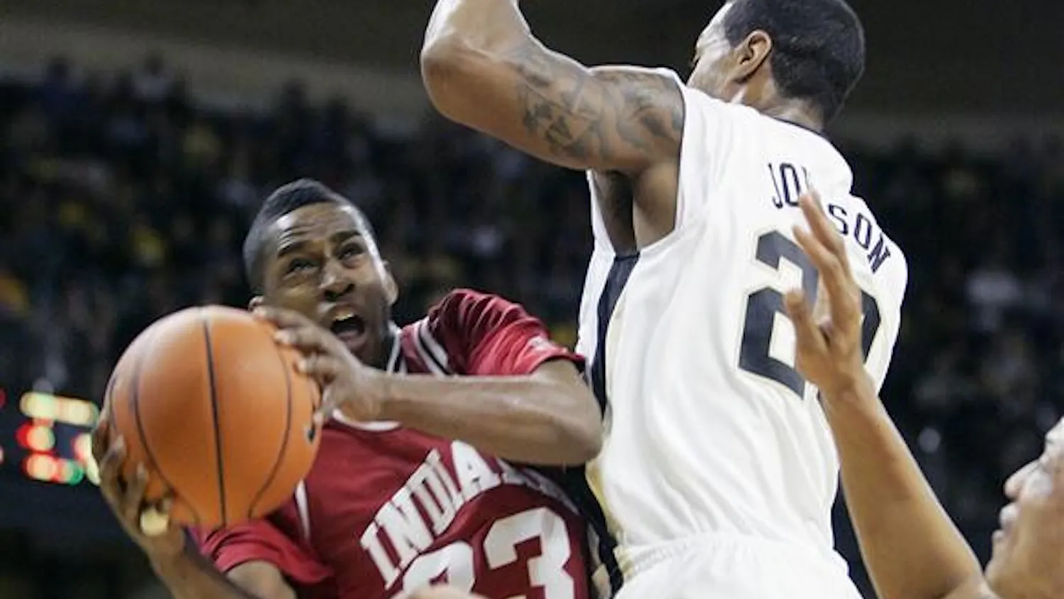 Junior guard Devan Dumes goes up for a basket during the first half of IU's game on Wednesday night at Wake Forest in Winston-Salem, N.C.