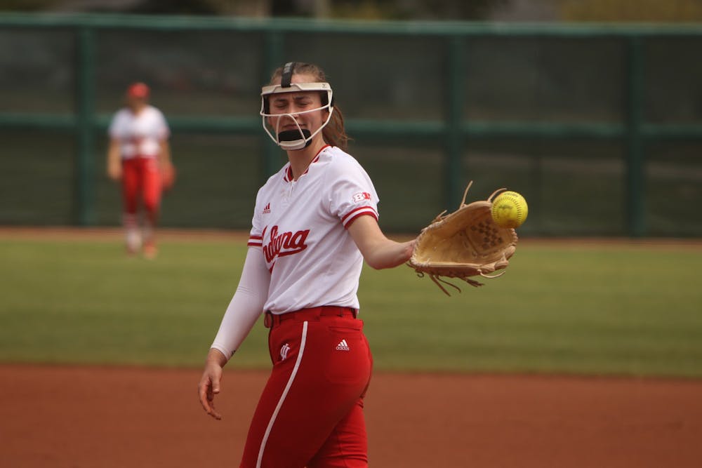 <p>Senior Natalie Foor pitches the ball April 24, 2022, at Andy Mohr Field. Indiana will face Purdue at home for a doubleheader on Tuesday.</p>