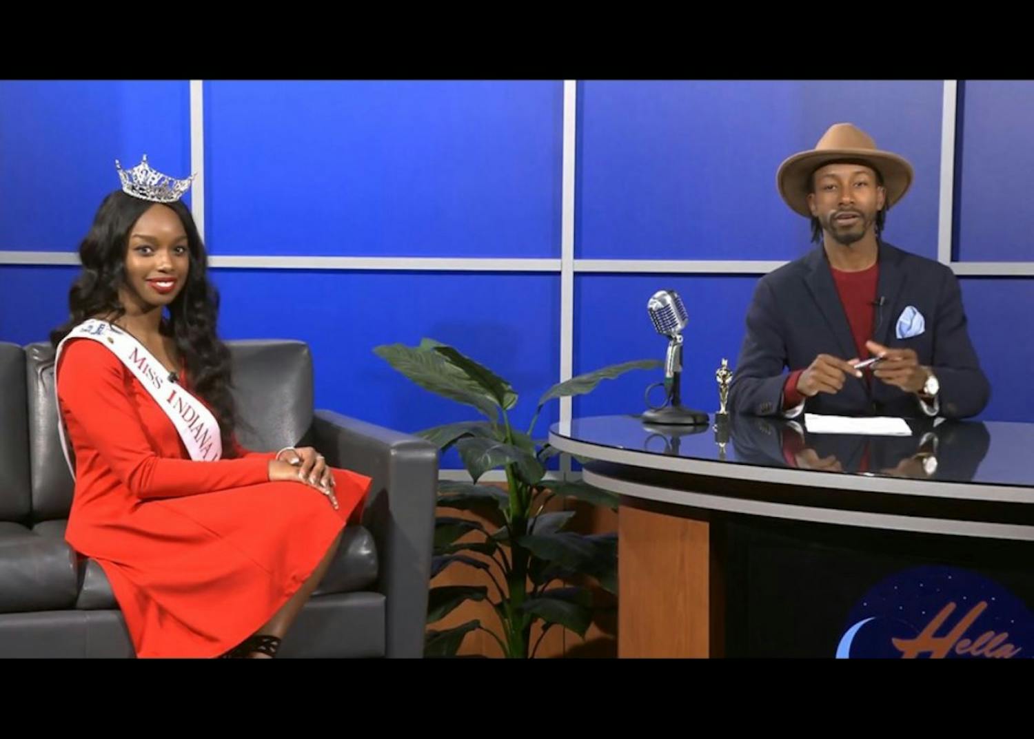 Rob Sherrell interviews A'Niyah Birdsong, Miss Indiana University 2017, on "Hella Late" in spring 2017. Sherrell featured many prominent, diverse IU students as guests on his show.