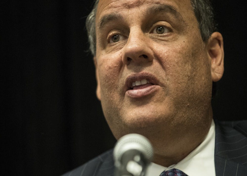 New Jersey Gov. Chris Christie speaks at a press conference Monday at the Sheraton Hotel in Indianapolis. Christie was the keynote speaker at the Eighth Annual Prescription Drug Abuse Symposium.