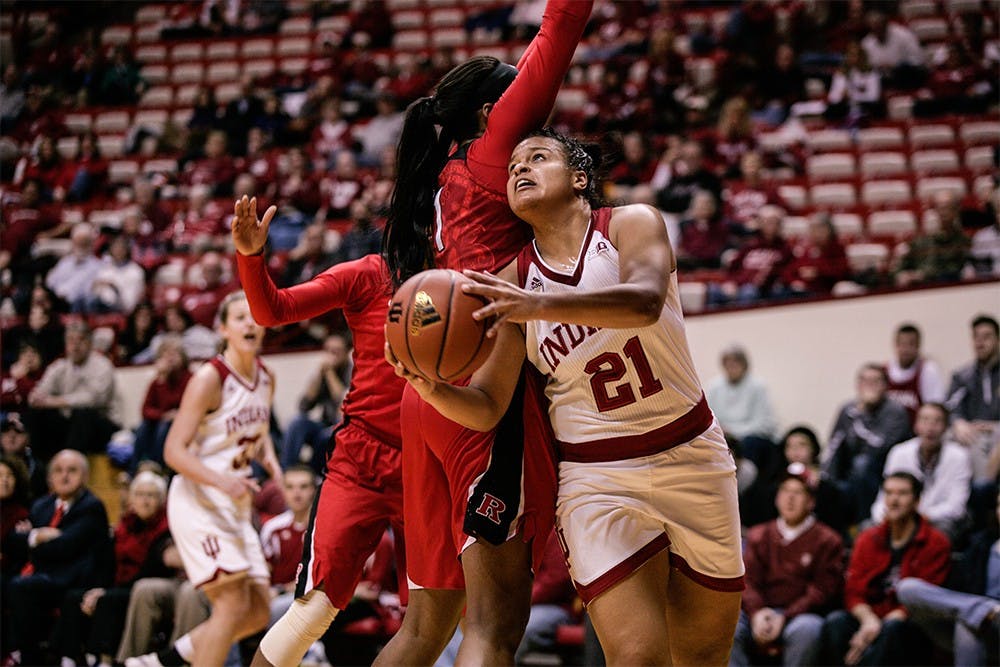 Junior guard Karlee McBride prepares to shoot a layup against Rutgers on Wedensday night. McBride was second in scoring with 12 points against Rutgers to help secure a 64-48 win at Assembly Hall. IU is now 9-0 at home. 