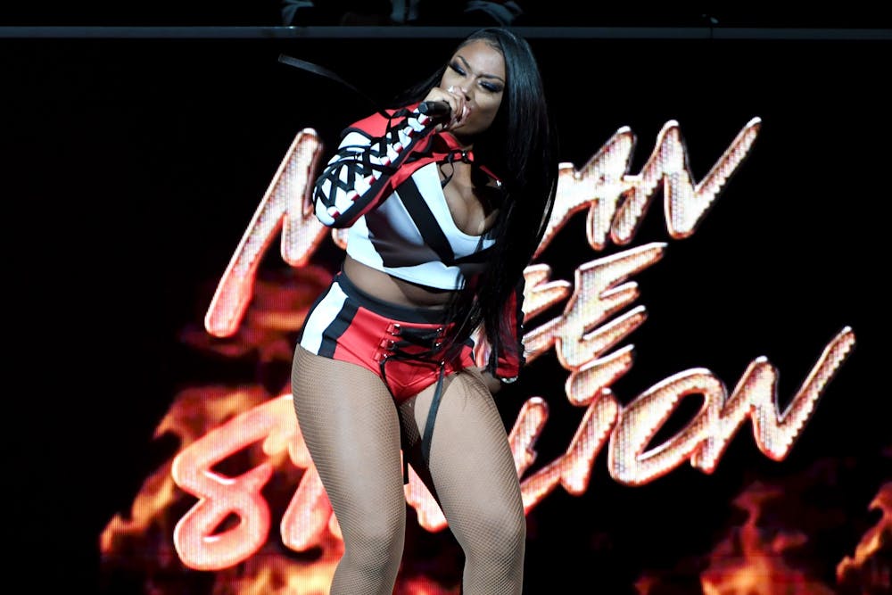 <p>Megan Thee Stallion performs onstage during the EA Sports Bowl at Bud Light Super Bowl Music Fest on Jan. 30, 2020, in Miami, Florida.<br/></p>