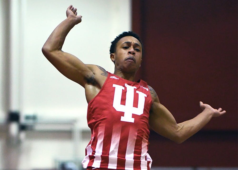 Junior Eric Bethea competes in the long jump in the Hoosier Open Dec. 8, 2017 in Harry Gladstein Fieldhouse. Bethea and the rest of the team will travel to Knoxville, Tennessee this weekend to take part in the Tennessee Relays.