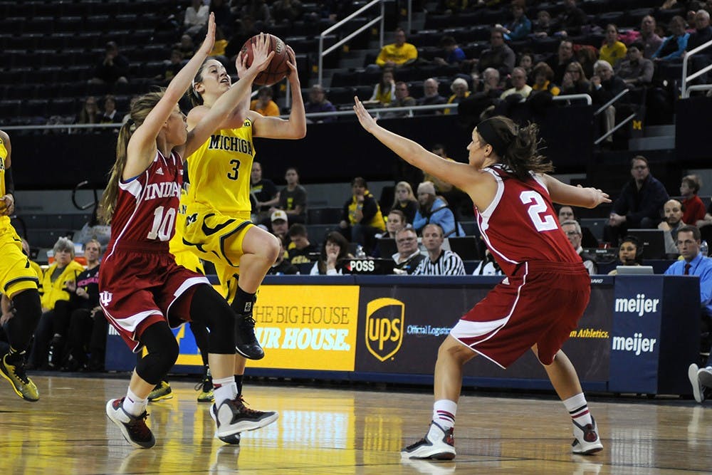 The Wolverine Women's Basketball Team play Indiana in Crisler Arena Wednesday. Michigan won 68-52. (Rita Morris /Daily)