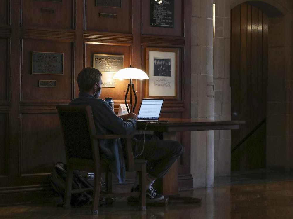 A student studies Dec. 6, 2021, in the Indiana Memorial Union. Final exams for the fall semester are scheduled to begin Monday.