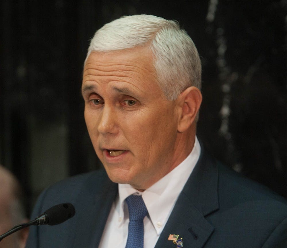 Governor Mike Pence speaks on a variety of topics at the 2016 State of the State address in Indianapolis on Tuesday. Pence spoke on a variety of topics, from gun control legislation to education bills. "And when we do this, we will fulfill the promise, not just of our time, but we will fulfill the promise first forged beneath that constitution elm in Corydon in 1816—the promise of a state built on freedom that would become a beacon of hope and an example to the nation." 