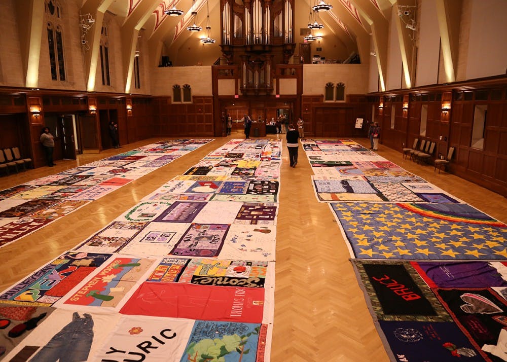 <p>IU's AIDS Memorial Quilt Committee presents the 30th anniversary ceremony of the quilt on Tuesday in Alumni Hall. The committee spoke about the myths and facts of HIV.&nbsp;</p>