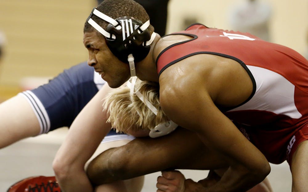 Nate Jackson, right, has a 174 lbs match with Bo Nickal from Penn State Sunday, Jan. 10 at University Gym. Jackson defeated Nickal. 