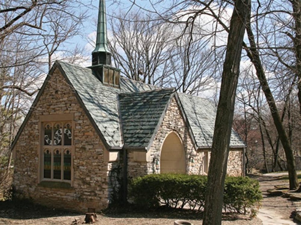 Beck Chapel sits along the Jordan River in a central area on campus.