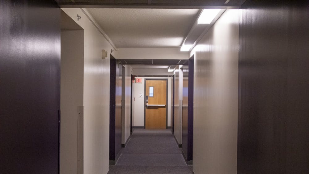 A hallway on the sixth floor of Willkie is pictured March 11. Residential Programs and Services has increased security measures for residence halls, and IU Police Department has had more time to patrol campus amid the coronavirus pandemic. 
