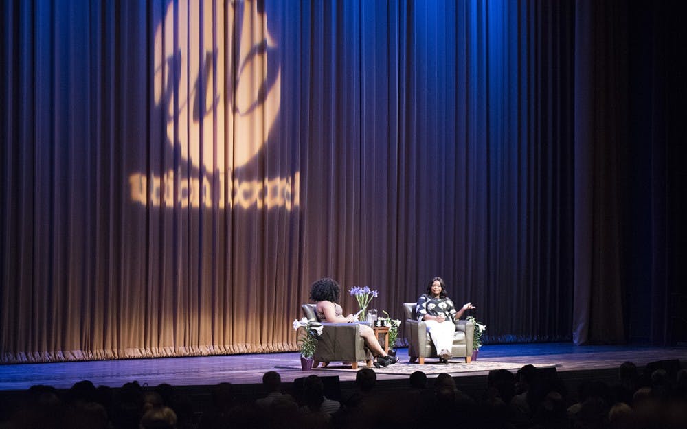 Octavia Spencer and IU senior and moderator Alexis Burr talk about how Spencer became an actress during the Union Board's "A Conversation with Octavia Spencer." The two hour conversation started with Yasmine Raouf, director of lectures, who gave an opening statement and then Spencer answered questions submitted by the audience. 