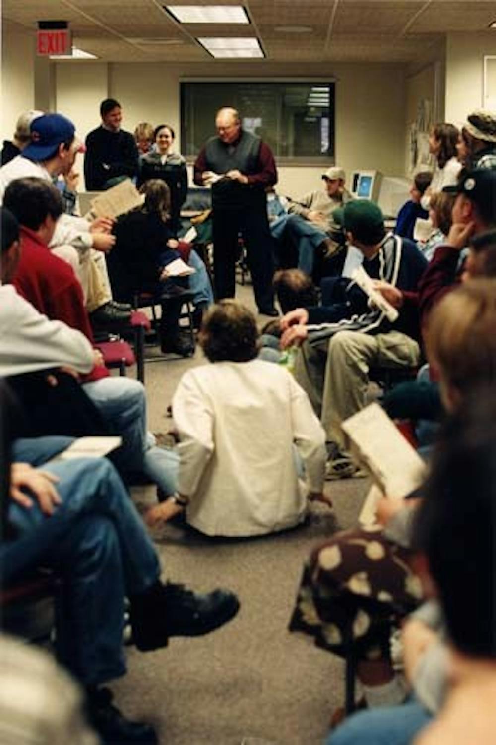 December 1998 Senior Recognition Day - Publisher Dave Adams addresses staff