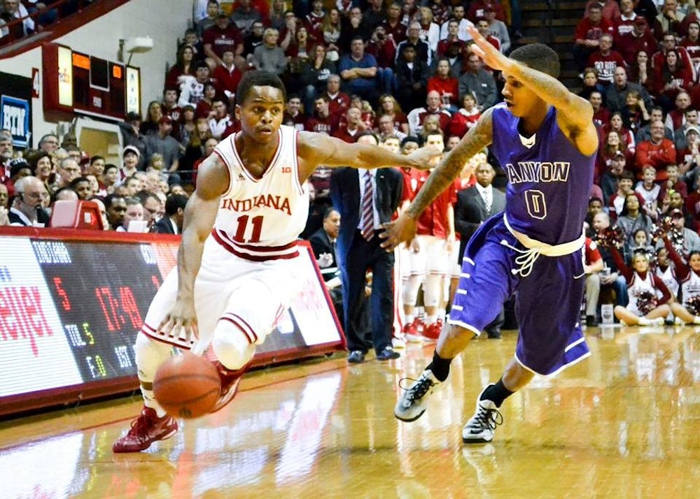 Junior guard Kevin Yogi Ferrell dribbles the ball against Grand Canyon University at Assembly Hall.