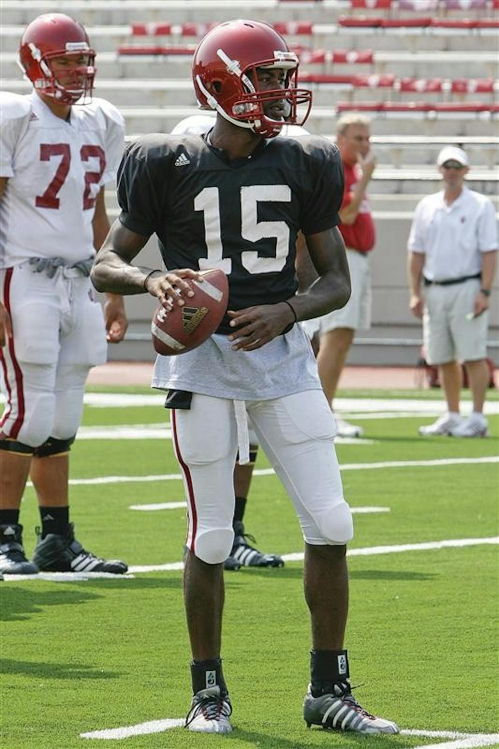 Recently-named IU starting quarterback Kellen Lewis practices Tuesday afternoon at Memorial Stadium.