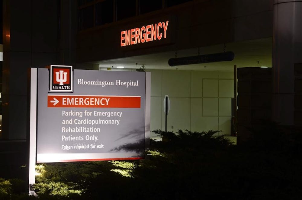 <p>The entrance to the emergency room at IU Health Bloomington Hospital is seen Sept. 15, 2012. IU researchers found that 45% of patients with physical injuries and medical issues admitted to the emergency room also experience mental health and substance use problems that aren’t addressed during the visit.  </p>