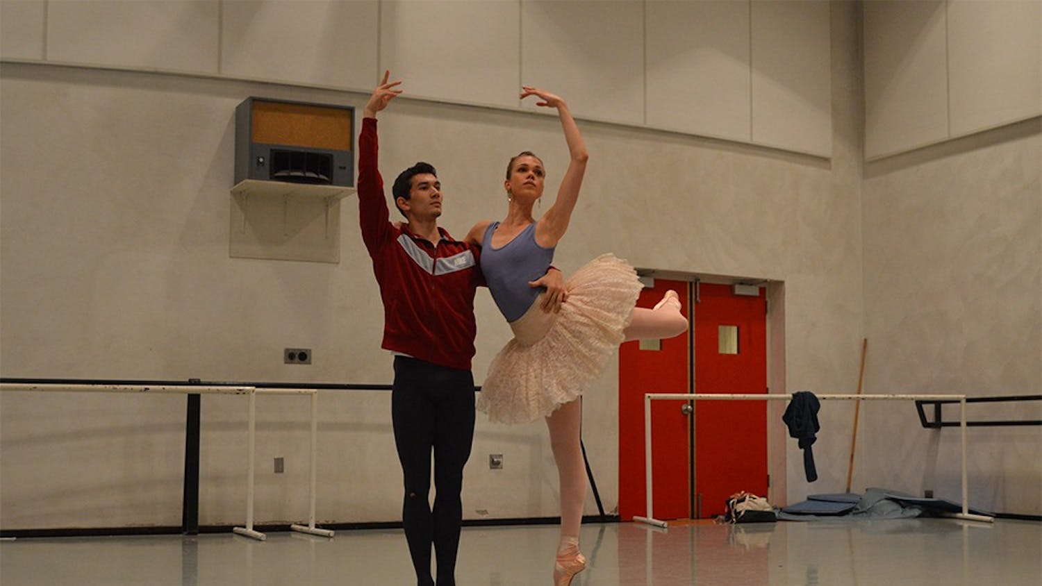 Cara Hansvick and her partner, Andrew Copeland, rehearse for IU Opera & Ballet Theater's "The Nutcracker" ballet. The opening performance of "The Nutcracker" will be at 7:30 p.m. Dec. 3 in the Musical Arts Center.
