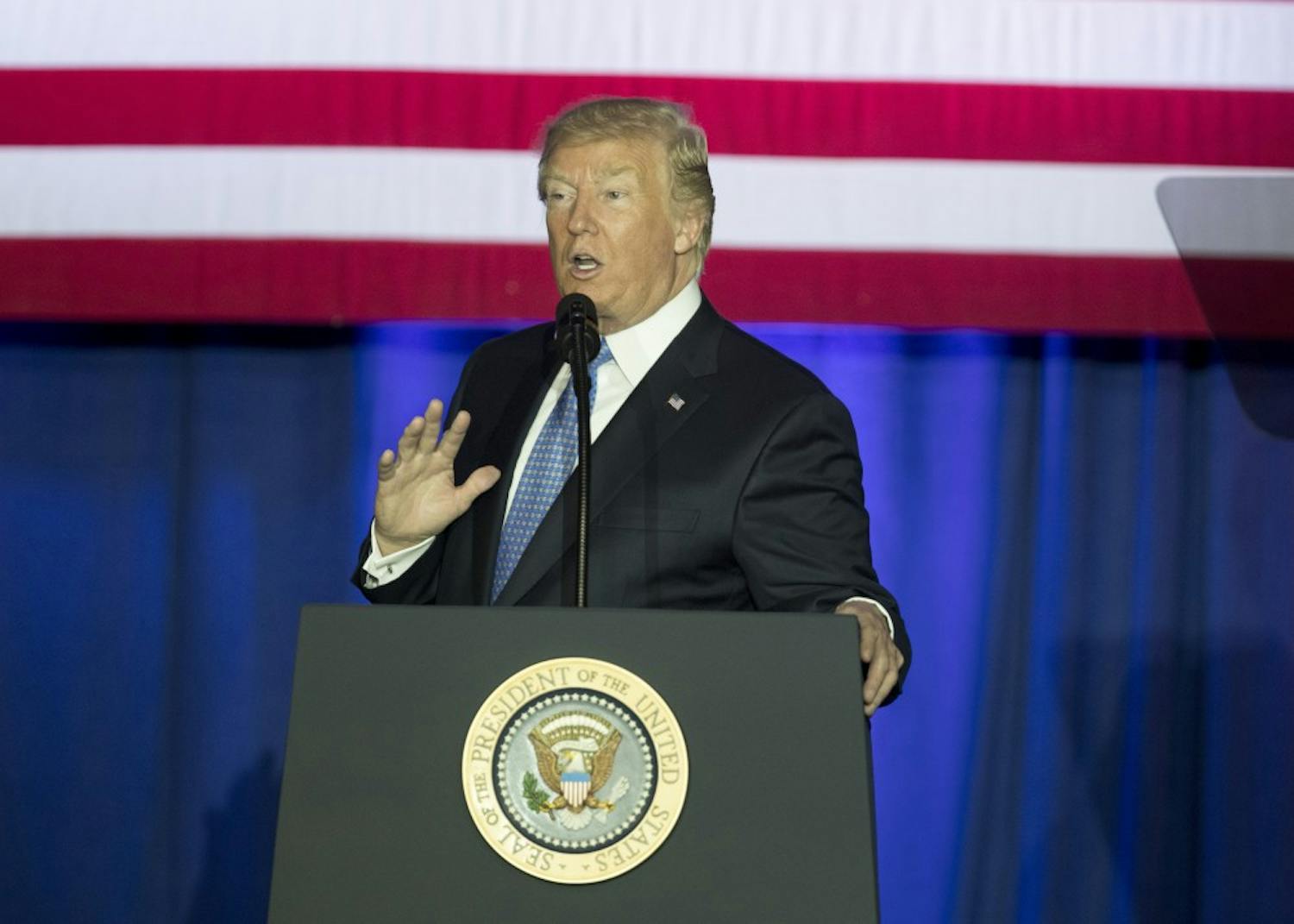 President Donald Trump speaks to a crowd at the Indiana State Fairgrounds Farm Bureau building on Sept. 27. The Trump administration on Sunday outlined immigration principles and policies it wants Congress to prioritize, including border security, interior enforcement and merit-based immigration series.
