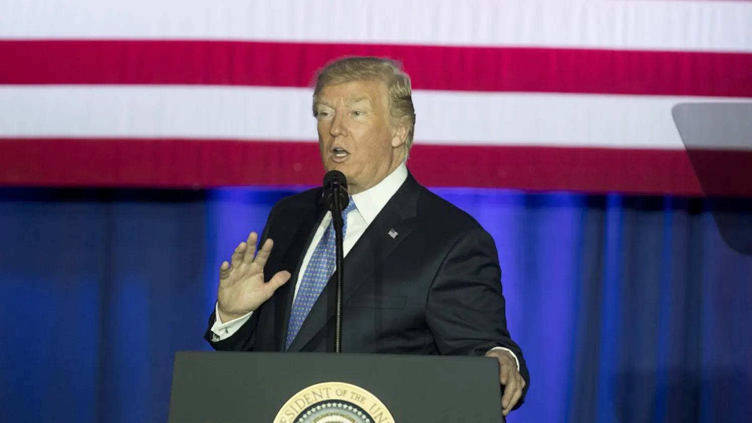 President Donald Trump speaks to a crowd at the Indiana State Fairgrounds Farm Bureau building on Sept. 27. The Trump administration on Sunday outlined immigration principles and policies it wants Congress to prioritize, including border security, interior enforcement and merit-based immigration series.