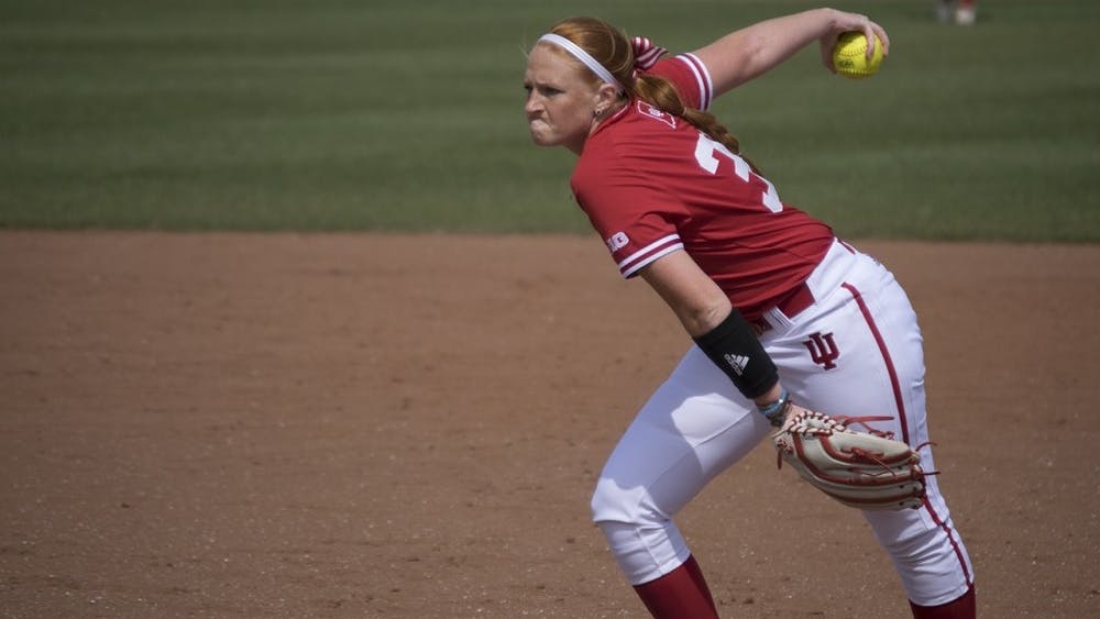 Then-freshman pitcher Emily Goodin, now a sophomore, pitches against Rutgers on March 25, 2017. IU will compete in the Buffalo Wild Wings Classic March 2 to 4.