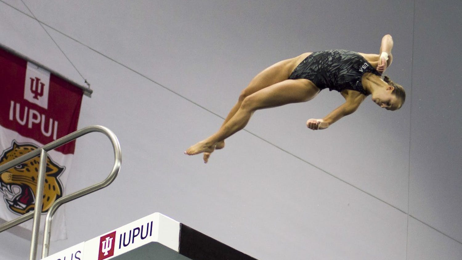IU diver Jessica Parratto dives in the women's 10-meter event Sunday at the IUPUI Natatorium. Parratto took first in the event and qualified for the Olympics.