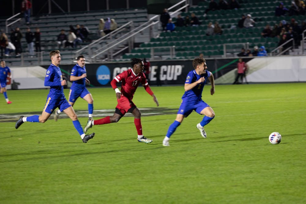 <p>Senior Forward Herbert Endeley drives the ball to the goal Dec. 9, 2022 at WakeMed Soccer Park in Cary, North Carolina. Indiana defeated Pittsburgh 2-0 in the NCAA College Cup Semifinals.</p>