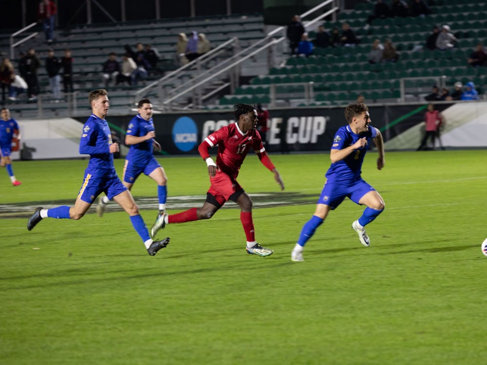 Senior Forward Herbert Endeley drives the ball to the goal Dec. 9, 2022 at WakeMed Soccer Park in Cary, North Carolina. Indiana defeated Pittsburgh 2-0 in the NCAA College Cup Semifinals.