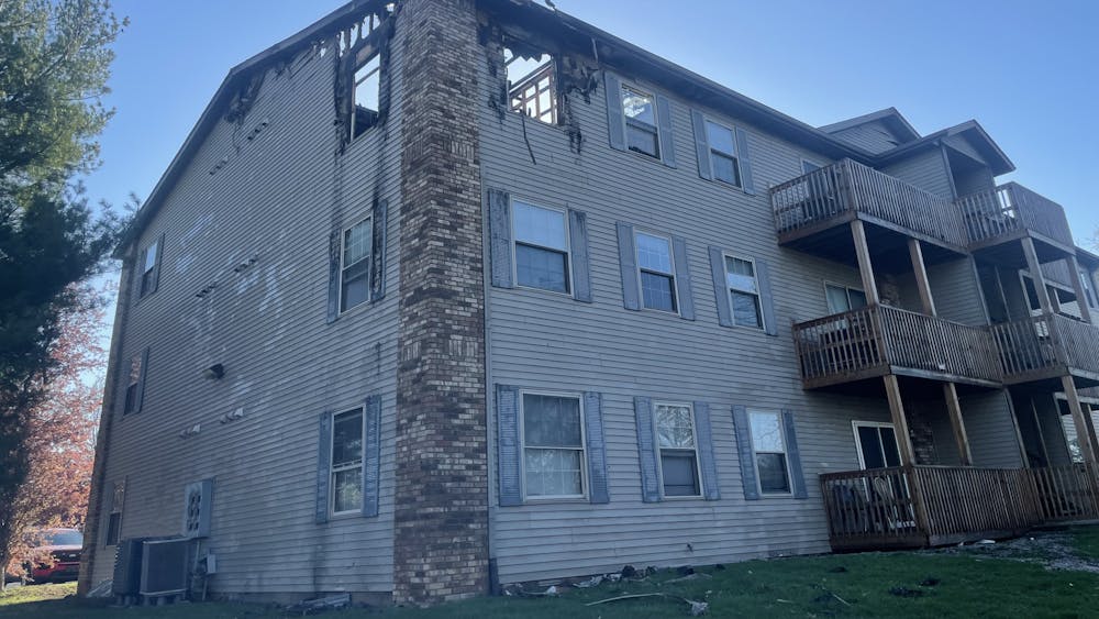 The site of a fire at the Crescent Park residential complex is seen April 11, 2023. Residents of all 12 apartments in the building have been displaced by the fire.