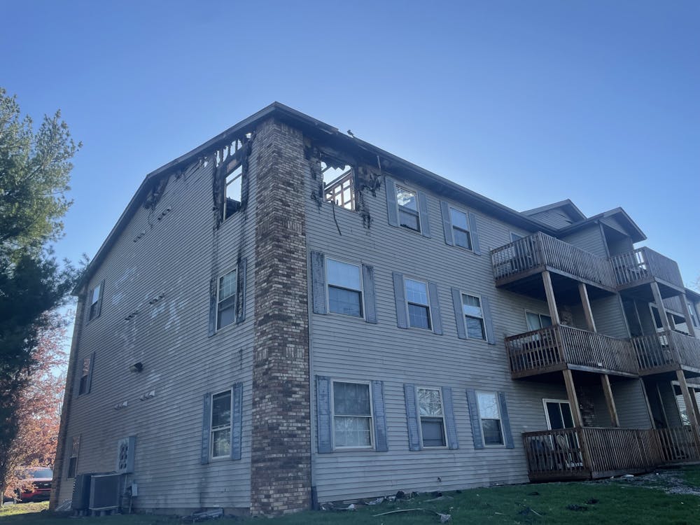The site of a fire at the Crescent Park residential complex is seen April 11, 2023. Residents of all 12 apartments in the building have been displaced by the fire.