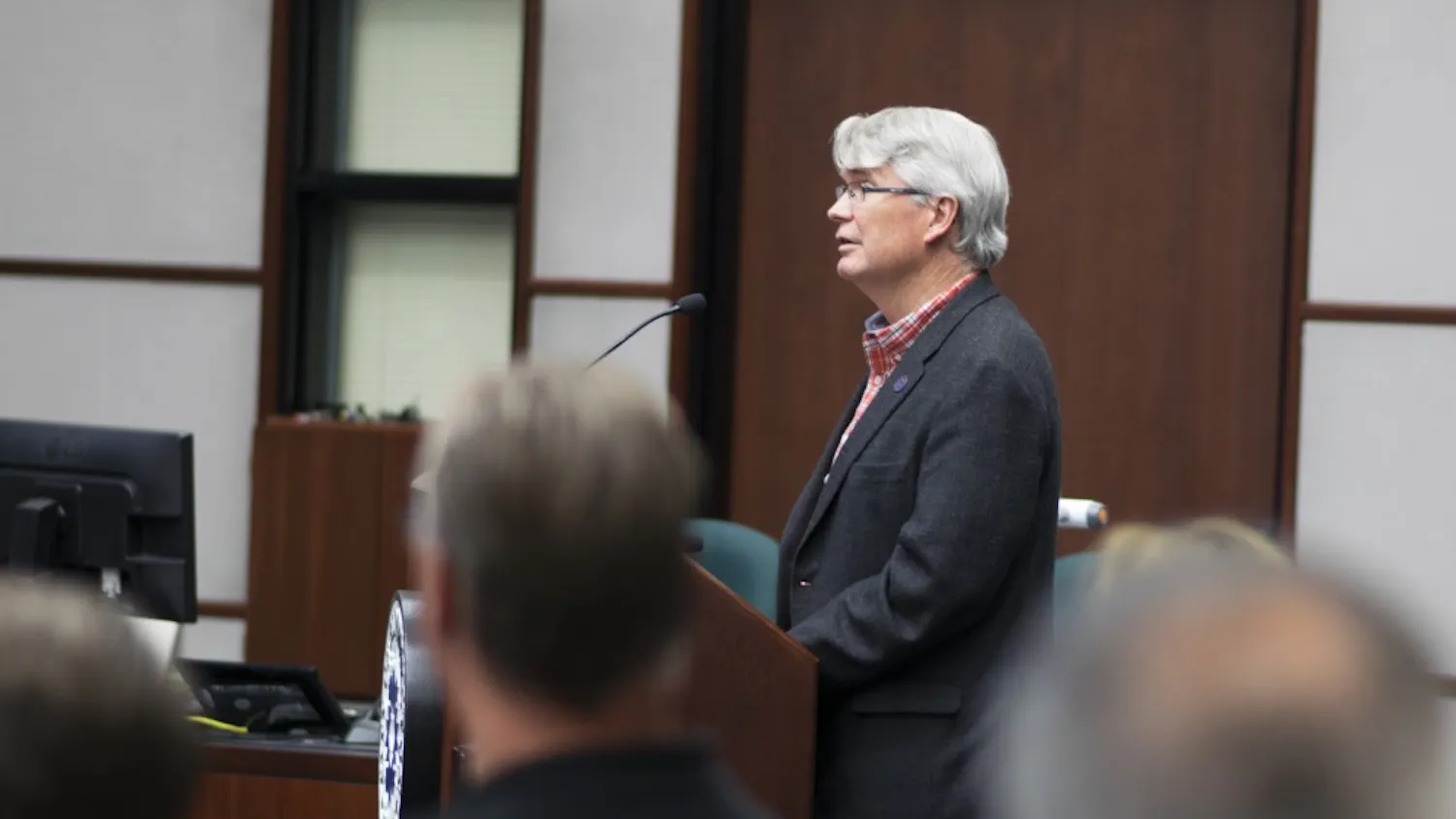 Mayor John Hamilton speaks at the city council meeting Oct. 4 evening to endorse Ordinance 17-39, which authorized an agreement between the City of Bloomington and Cook Medical. The Bloomington City Council voted Wednesday night to approve a deal made with Cook Group Inc. which would allow the Bloomington-based company to pay the city fees in exchange for not being annexed into the city limits.