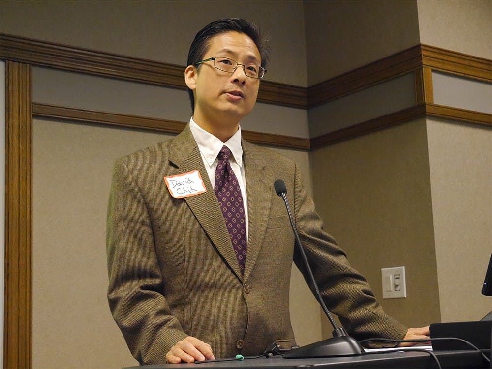 Director of Asian American Culture Center and Assistant Dean of Students at University of Illionis at Champaign-Urbana, David Chih, spoke during Asian American and Pacific Islander Experiences in Higher education on Monday morning at the IMU Dogwood Room.