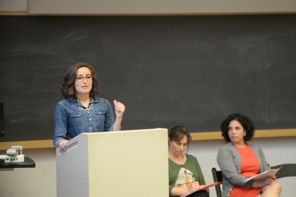 Reagan Kurk gives her speech about free speech at IU. The panel took place Thursday at theatre building.