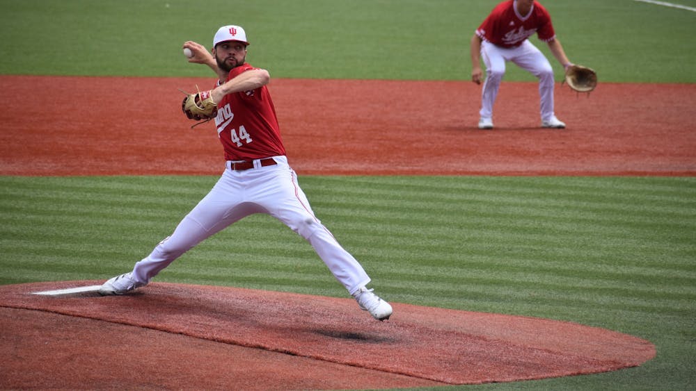 Senior pitcher Bradley Brehmer throws a pitch April 30, 2022, at Bart Kaufman Field. Brehmer earned a Big Ten All-Tournament Team honor for the team. 