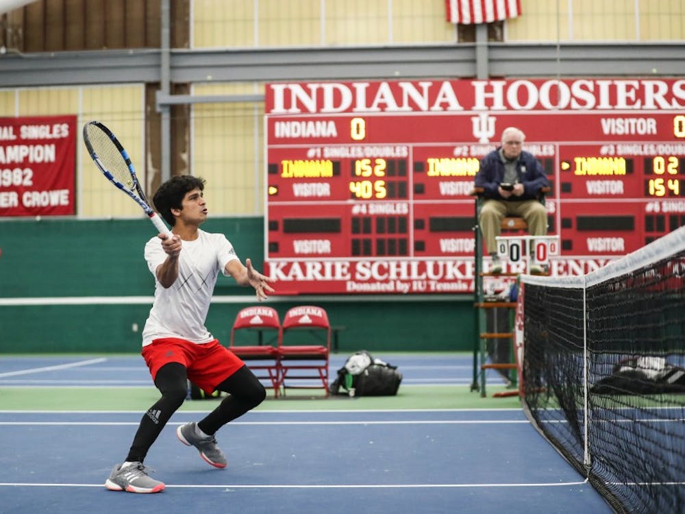 Freshman Vikash Singh plays against the University of Central Florida on Feb. 8 at the IU Tennis Center. IU will face Michigan State on March 30.