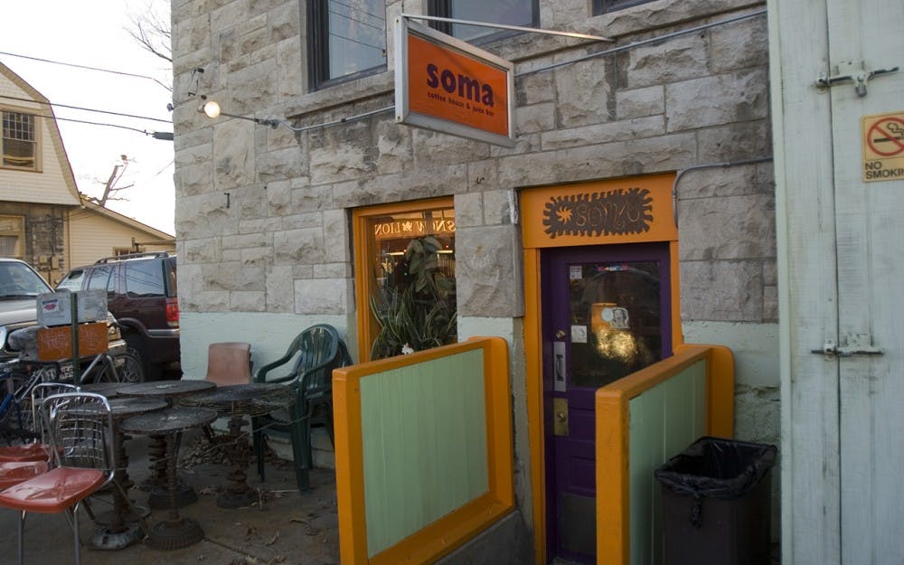 The outside of Soma Coffee House and Juice Bar  in 2007. Soma will partner with Laughing Planet Cafe tonight for a patio show featuring local musicians.