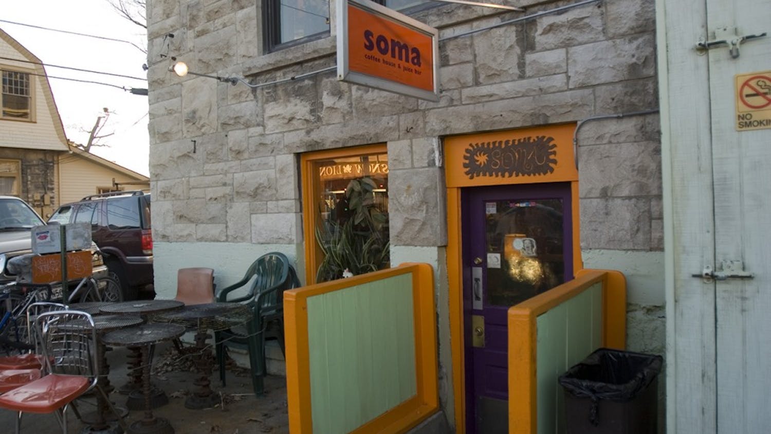 The outside of Soma Coffee House and Juice Bar  in 2007. Soma will partner with Laughing Planet Cafe tonight for a patio show featuring local musicians.
