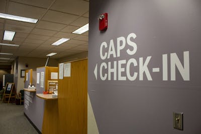 The Counseling and Psychological Services check-in desk is located on the fourth floor of the IU Health Center.