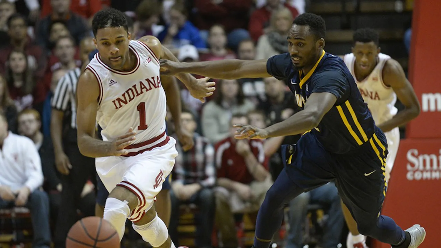 Freshman James Blackmon Jr. steals the ball from North Carolina Greensboro's Asad Lamont on Friday at Assembly Hall. IU won 87-79.