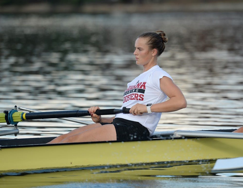 Rebecca Brougher-Davis rows for the Hoosiers on Lake Lemon. Last year, she was named Big Ten Rower of the Year.